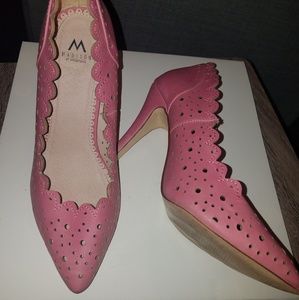 Pastel pink lace cut heels